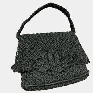 BLACK MACRAME CROCHET SHOULDER BAG PURSE